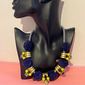 Jcrew necklace with pom poms wood and crystals